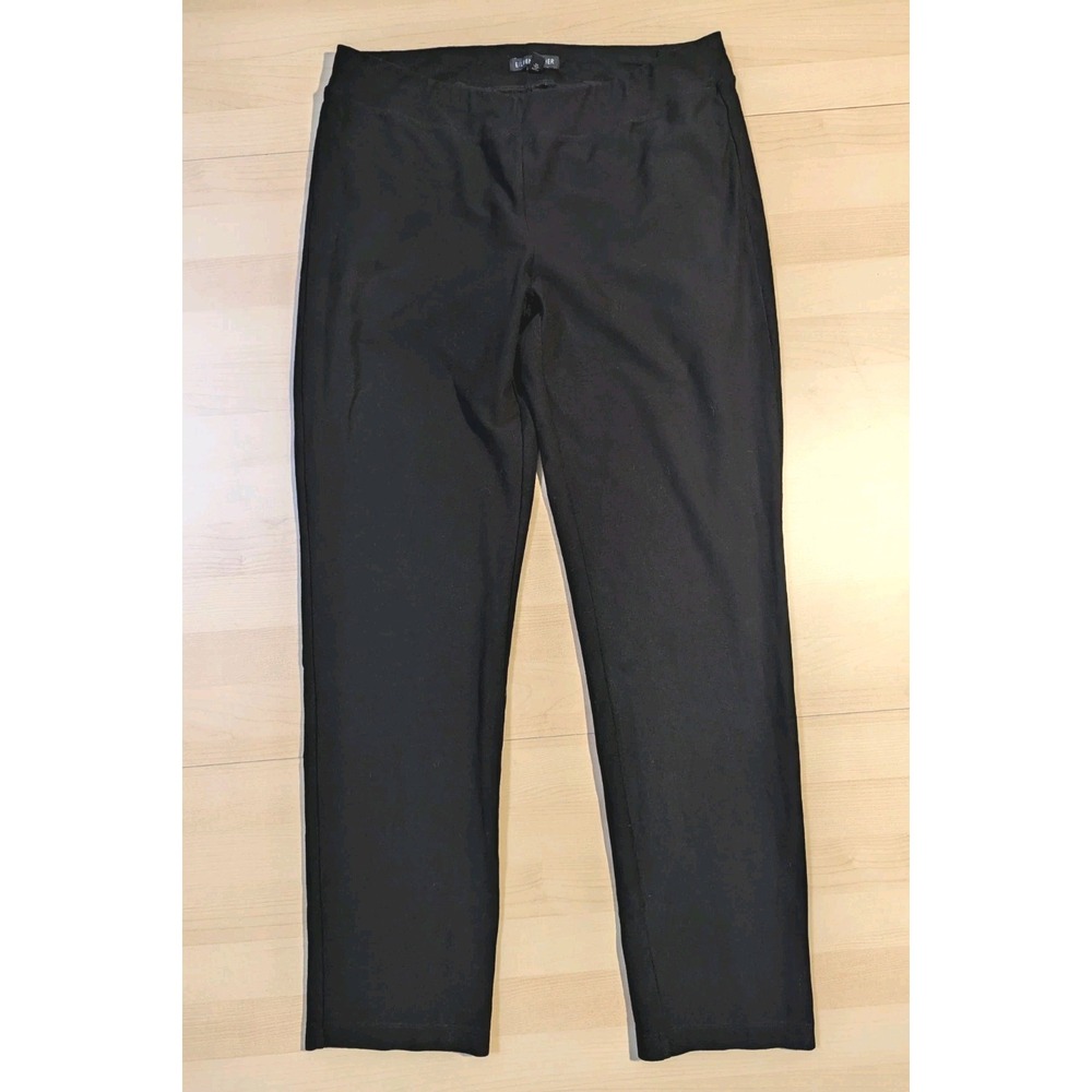 Eileen Fisher Washable Stretch Crepe Pants Elastic Waist Black Made‎ In USA